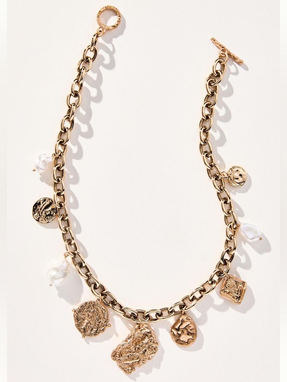 Anthropologie Necklace Pearl & Molten Charm Toggle Cable Chain NEW